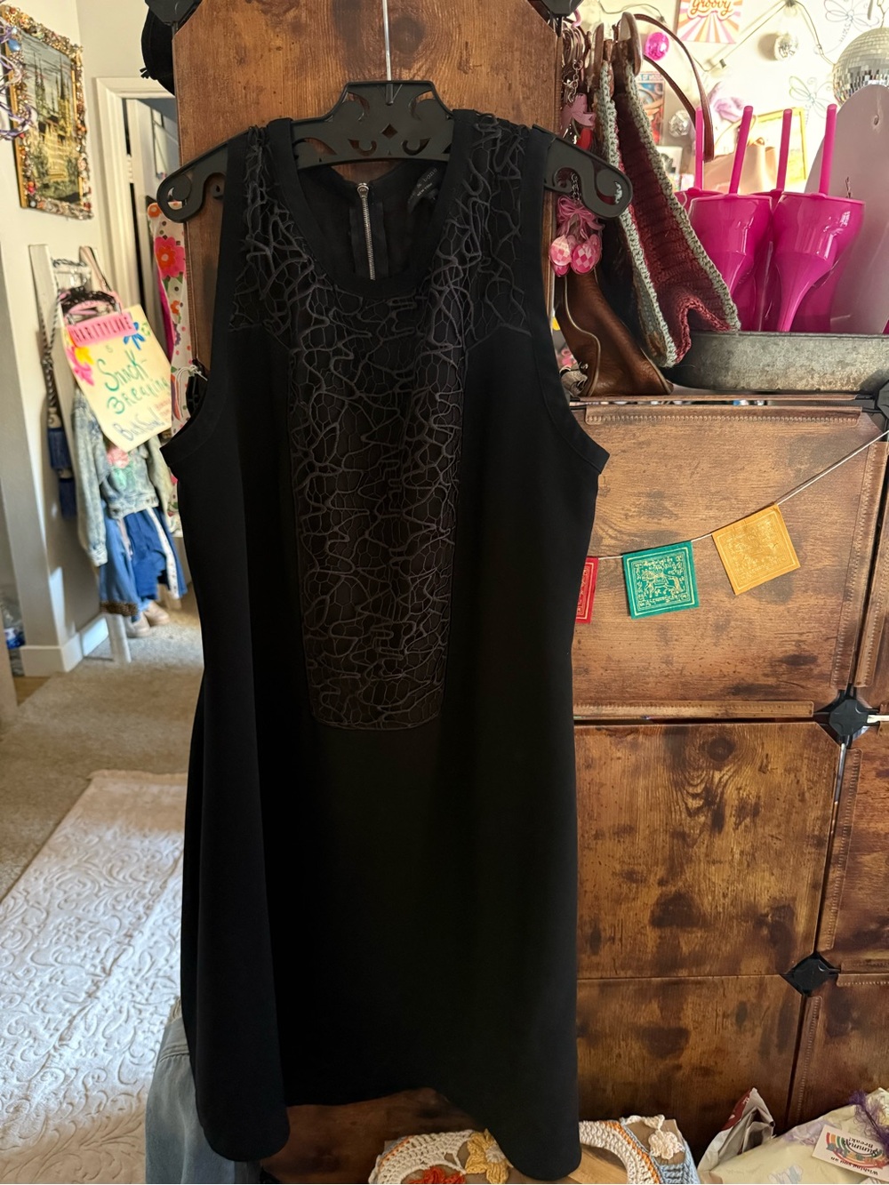 Tag & Bone Black Sleeveless Sheath Dress with Lace Yoke